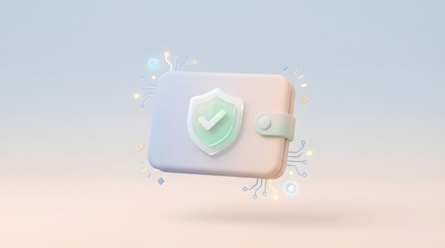 3D secure digital wallet icon with shield and abstract technology elements