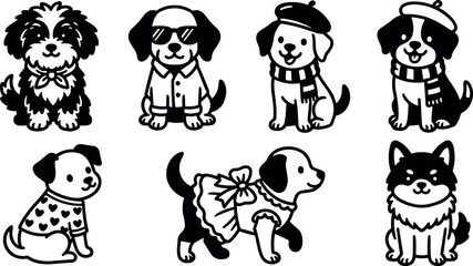 Obraz premium Dogs in scarves sunglasses and dresses