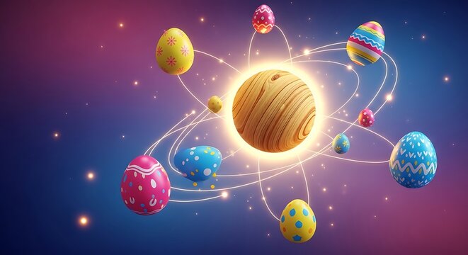 Easter Eggs Orbiting Around Planet in Space