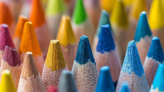 Colored pencils closeup tips arranged creativity education art supplies design background colorful drawing tools school stationery vibrant composition concept for learning and artistic expression