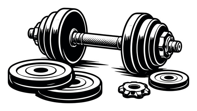 Dumbbell with weight plates, highlighting power, working out, muscle-building, and fitness gear for gym-focused ideas