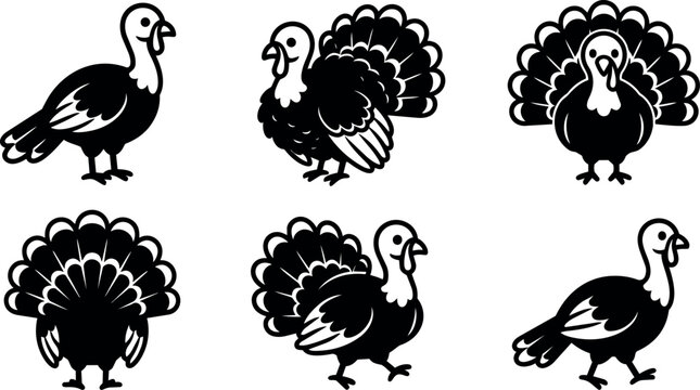 Six turkey silhouettes in various poses
