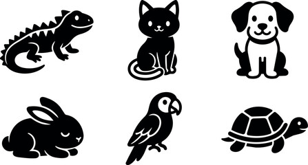 Fototapeta premium Six different animals including alligator cat dog rabbit parrot and turtle