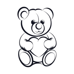 Fototapeta premium Detailed Silhouette of a Sitting Teddy Bear Carrying a Heart, Vector Template for Laser Cutting and Vinyl Decals