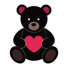 Obraz premium Sitting Teddy Bear Outline Silhouette with a Love Heart, Vector Element for Digital Invitations and E-cards
