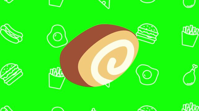 A sliced cake, gourmet dessert animated cartoon vector with foodie icon background on green screen. pastry idea, bakery, food symbol. Popup animation template design element