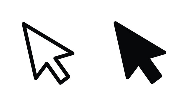 Modern computer mouse cursor icons in black and white vector illustration. Clean pointer symbol set for UI design.