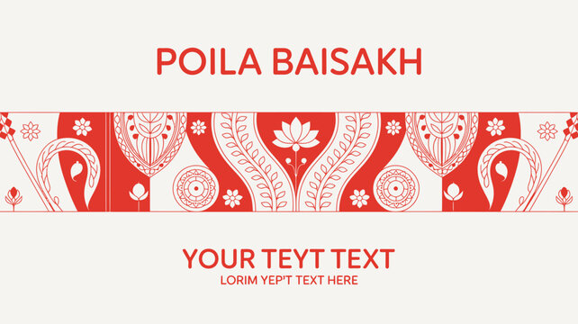 Poila Baisakh festival banner with traditional Indian floral patterns and text space