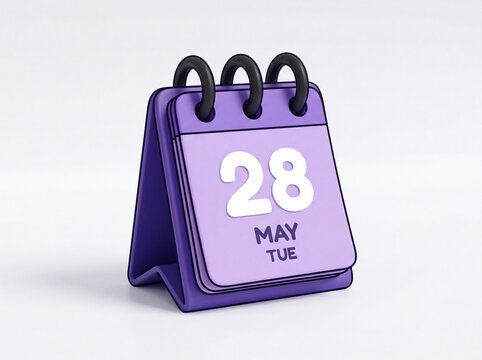 Desktop purple calendar showing date May 28 Tuesday  office desk organizer transparent background