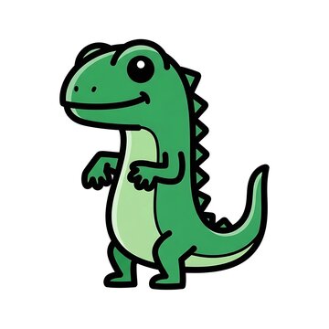 Smiling green cartoon dinosaur standing.