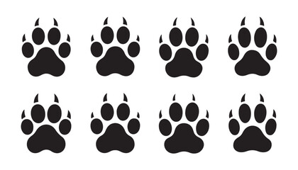 Fototapeta premium Paw prints with claws vector collection representing wild animals or fierce domestic pets.