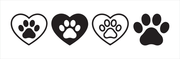 Heart with paw print inside vector icon set, animal love symbol, pet care concept. © Sumon