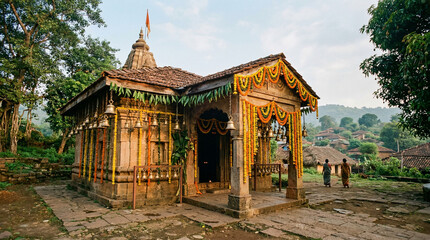 Fototapeta premium 6. Simple village temple decorated for Ram Navami