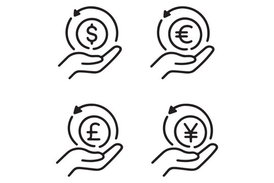 Cashback thin line icons set. Refund, return money icon. Editable stroke. Vector