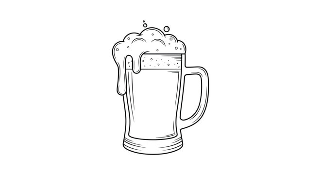 Full mug of cold lager beer with thick white froth and foam in a transparent glass cup with a handle isolated on a white background for a bar or pub