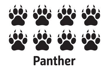 Fototapeta premium Eight stylized black panther paw prints arranged in two rows on white background isolated vector illustration.