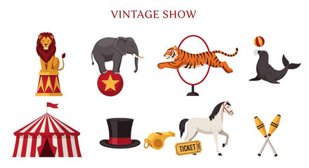 Vintage circus animals and symbols. © Faisal
