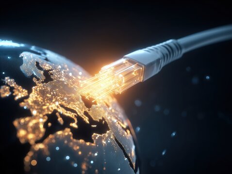 Network cable sparks connection break technology concept