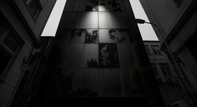 Abstract Black Building Facade with Textured Details