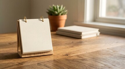 Fototapeta premium Minimal desk calendar block mockup for productivity planning and daily schedule organization in workspace