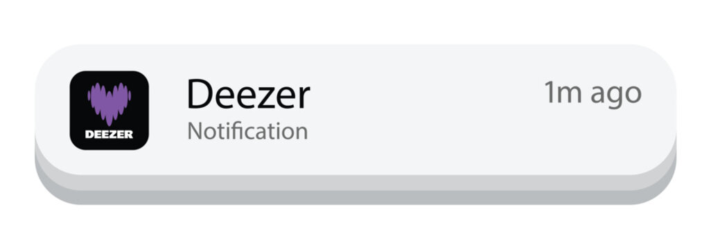 Deezer App Notification Interface on Mobile Screen, Editorial Use Only