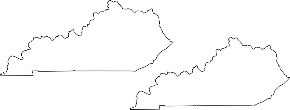 Two black outlines of the state of kentucky map silhouette isolated on a white background. Vector