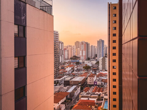 Sunset at the skyline of Sao Paulo. Tatuape, SP Brazil.