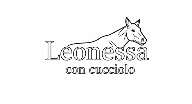Artistic sketch of a horse head and neck with Italian text below