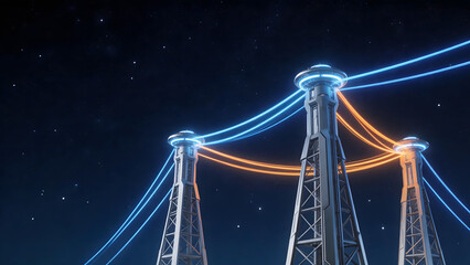 Obraz premium Futuristic bridge with glowing cables