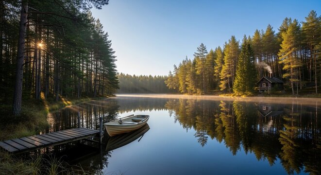 Lake boat dock landscape