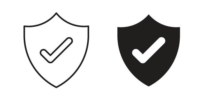 Shield check icon in line design. Editable stroke icon.
