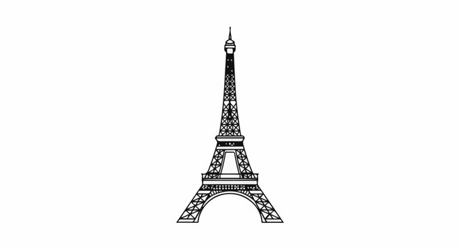 Stylized black and white line art of a famous Parisian tower structure