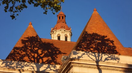 Fototapeta premium Building roof with tree shadows in London England UK, urban architecture, cityscape texture, sunlight pattern, rooftop surface, minimal composition, modern city environment concept