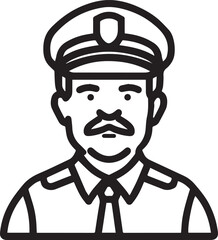 Obraz premium Hand Drawn Elderly Police Officer Man Black and White Illustration in Minimal Line Art Style Design