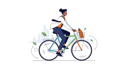 Naklejka premium Woman Riding Bicycle With Orange Bag.
