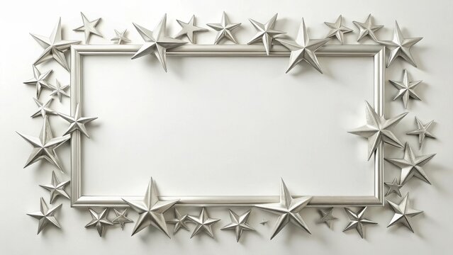 Silver star accents surrounding a blank picture frame ideal for festive announcements