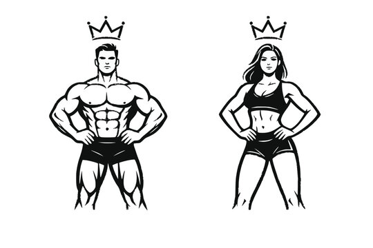 vector illustration of a bodybuilder man and woman 