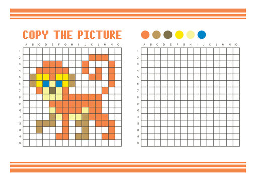 Copy the picture grid drawing worksheet for kids. Pixel art monkey