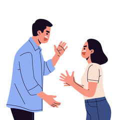 Fototapeta premium illustration shows a couple in the middle of a heated conversation, with gestures indicating frustration or disagreement. ideal for illustrating relationship struggles, communication breakdowns,