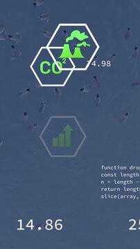 Vertical video: Live data driving climate hex overlays over water, CO2 centering and monitoring