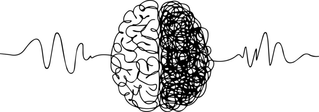 Human brain creativity vs logic chaos and order a continuous line drawing concept, Human brain creativity vs logic chaos and order a continuous line drawing concept, organised vs disorganised left