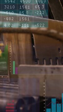 Vertical video: Conveyor shifting on plant causing cam rising and charts and table tracking output