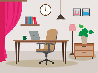 Fototapeta premium home office study room desk laptop computer modern design remote teleworking online job