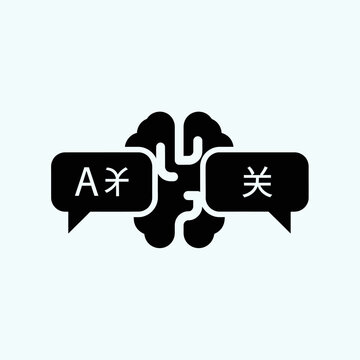 Translation icon with speech bubbles shows language exchange and communication concept.