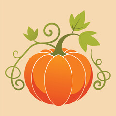 Naklejka premium Minimalist Pumpkin Silhouette with Spiraling Vines, Fall Icon, Clean Autumn Graphic Element