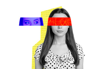 Composite image montage trend artwork 3D collage of psychology mind think fragment face eyes watch...