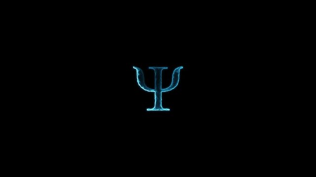 Neon glowing Psi greek letter animation. uppercase animation. Neon Psi Greek letter video animation. Neon glowing Uppercase Psi greek letter video motion animation.