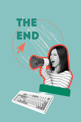 Vertical poster image artwork collage of angry dictator girl scream megaphone the end job...