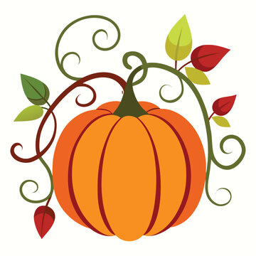 Chic Pumpkin Silhouette with Delicate Vines, Fall Theme Accent, Elegant Autumn Graphic