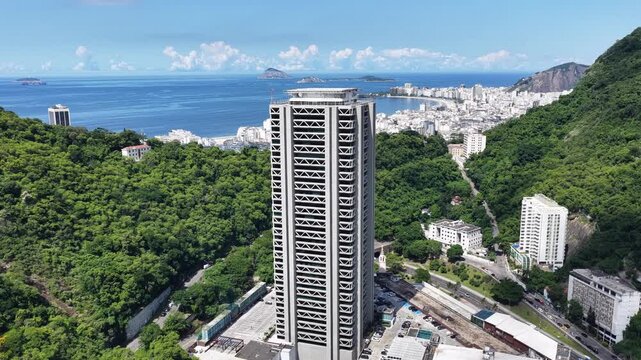 Rio De Janeiro Skyline In Rio De Janeiro Brazil. Turquoise Ocean Waves Gently Crashing On Tropical Beach. Infrastructure Landscape Buildings Busy. Infrastructure Urban. Rio de Janeiro Brazil.